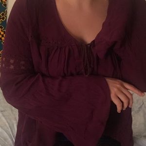 Maroon bell sleeve boho top